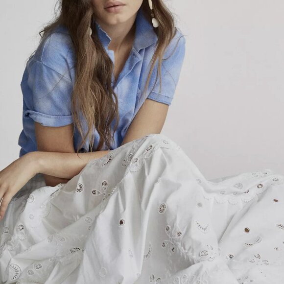 Polo Ralph Lauren White Eyelet Tiered Poplin Maxi Skirt - Picture 4 of 6